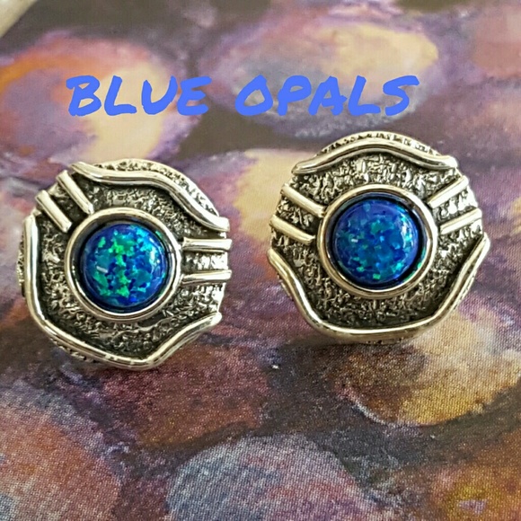 Earth Art hand crafted artisan Jewelry - Opal Earrings Sterling Silver Egyptian Revival